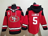 49ers 5 Trey Lance Red All Stitched Sweatshirt Hoodie,baseball caps,new era cap wholesale,wholesale hats